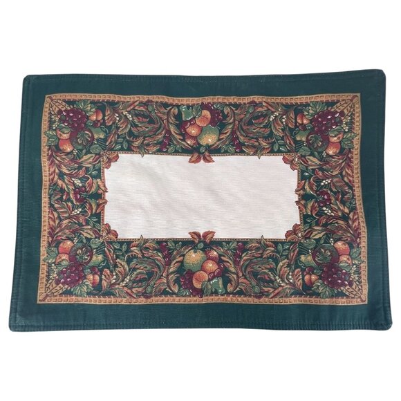 Set Of 4 Thanksgiving Fruit & Vine Placemats Green Border 18" x 13" Table Mats - Picture 7 of 9